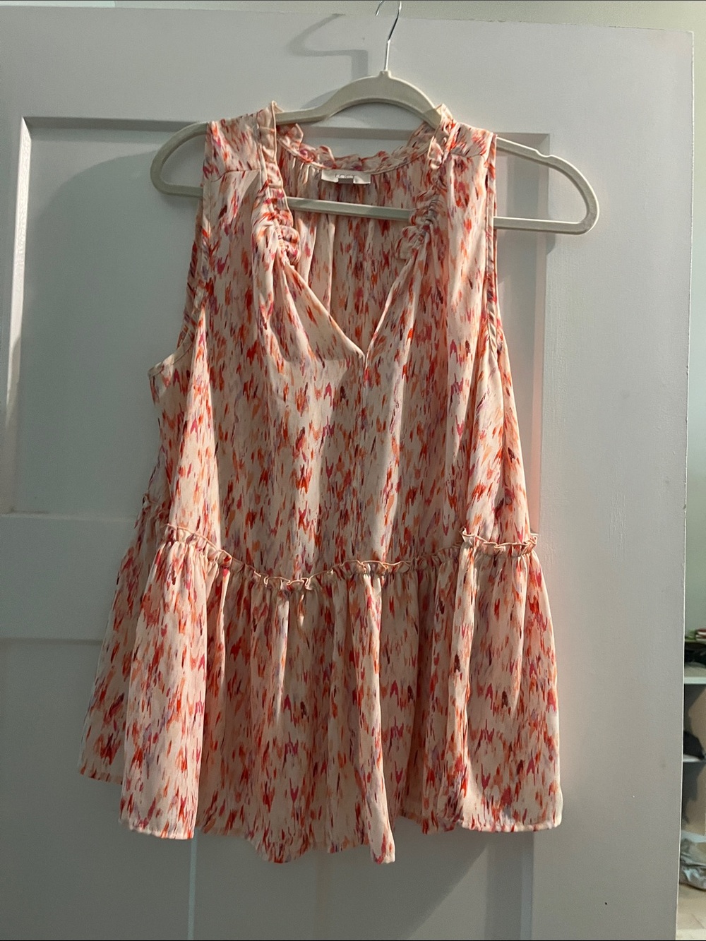 LOFT Peach and Pink Printed Sleeveless Peplum Camisole